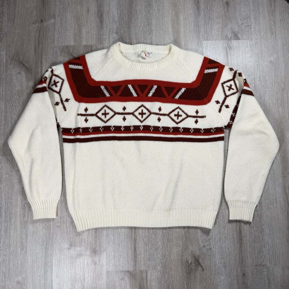 Vintage JCPenney Nordic Fair Isle Acrylic Crewneck Sweater Large Preppy
